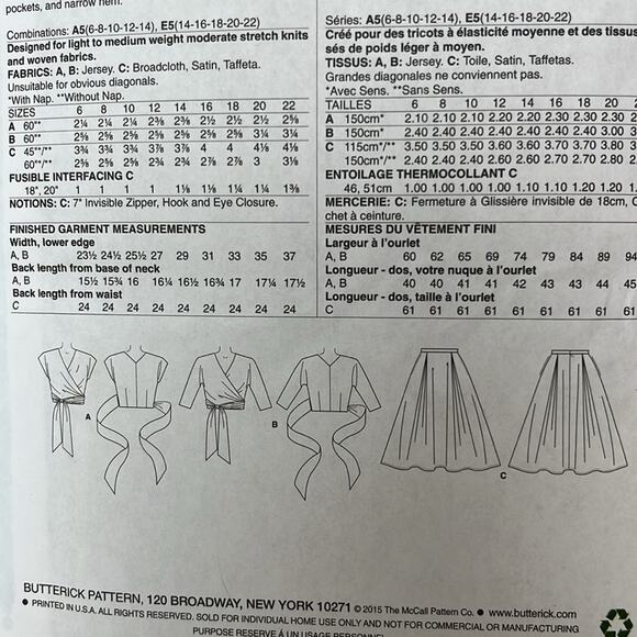 Butterick B6285 sewing pattern knee length pleated skirt wrap top size 14-22 - Picture 5 of 5